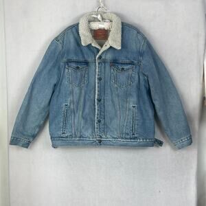 Levis Denim Jacket Men's XL Light Wash Snap Button Front Sherpa Lined Trucker